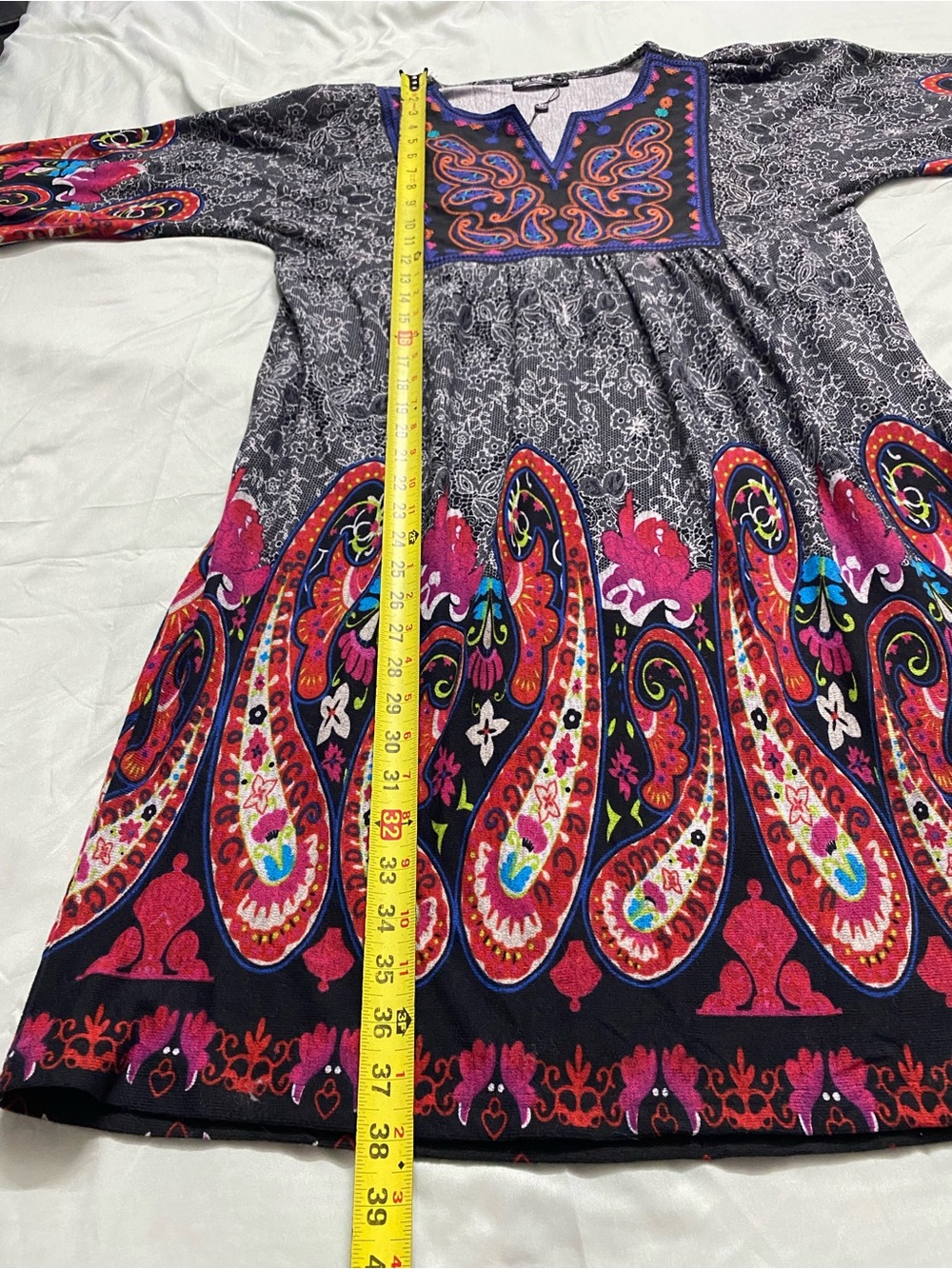 NWT White Mark Boho Embroidered Paisley V-Neck Mini Dress Large - Picture 9 of 10
